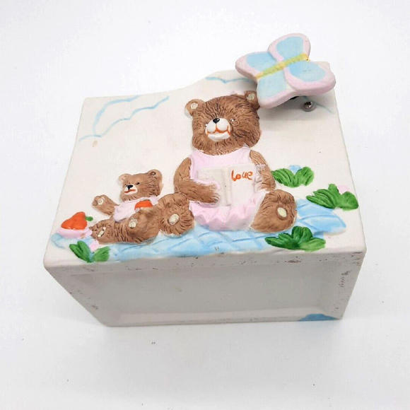 Vintage Napco Ceramic Nursery Musical Lullably Teddy Bear Butterfly Planter Vase - Picture 8 of 8